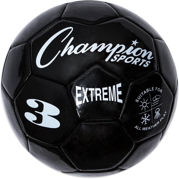 Champion Sports Extreme Series Soccer Ball, Size 3 - Youth League, All Weather, Soft Touch, Maximum Air Retention - Kick Balls for Kids Under 8 - Competitive and Recreational Futbol Games, Black