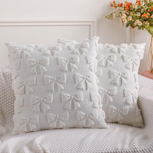 Juego de 2 fundas de almohada Mixweer Bow de 51 x 51 cm, color blanco crema