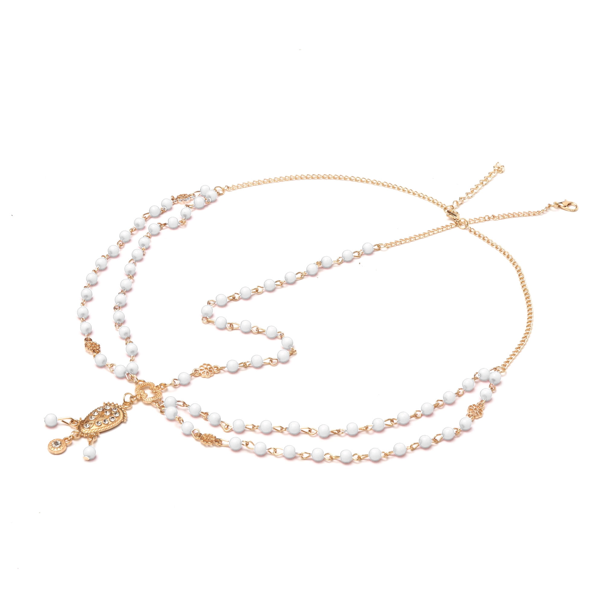 Unique Bargains Elegant Headpiece Faux Diamond Wooden Beads Hair Chain 1 Pc Gold Tone