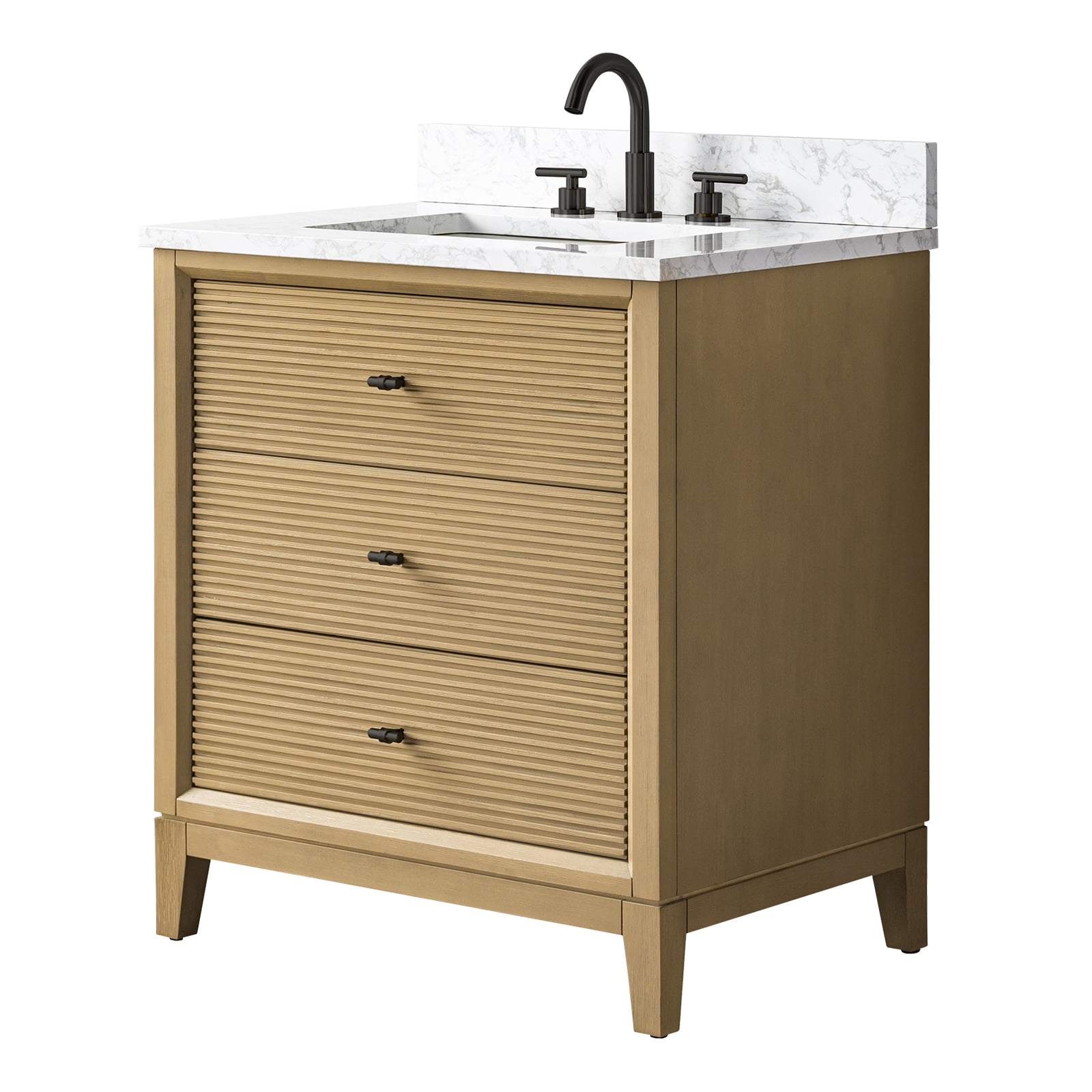 Vanity Art 30" Bathroom Vanity with Sink and Engineered Marble Top, Freestanding Storage Cabinet with 2 Drawers and 1 Flip Down Tray