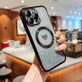 thumbnail image 3 of for iPhone 15 Pro Case Glitter, Clear Magnetic Cases with Luxury Love Heart Pattern [Compatible with MagSafe] Bling Sparkle Plating Soft TPU Slim Shockproof Gradient Cover Women Girls,Black, 3 of 11