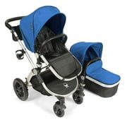 Angle View: Babyroues Letour Avant Stroller with Bassinet Silver Frame, Blue Fabric