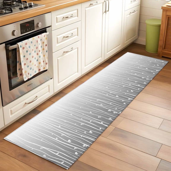 2'x6' Rug Runners for Hallways Kitchen, Gray Flower Non Slip Entryway Beside Floor Carpet Runner, Geometric Stripe Gradient Branch Minimalist Laundry Room Bedroom Throw Rugs Mat for Family Pet