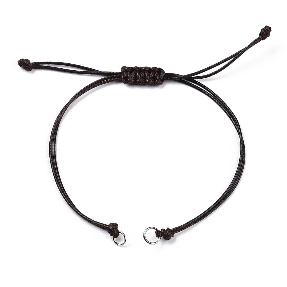 100pc Korean Waxed Polyester Cord Bracelets with Iron Jump Rings for Adjustable Link Bracelet Making Coffee Single Cord Length: 5-1/2 inch(14cm)