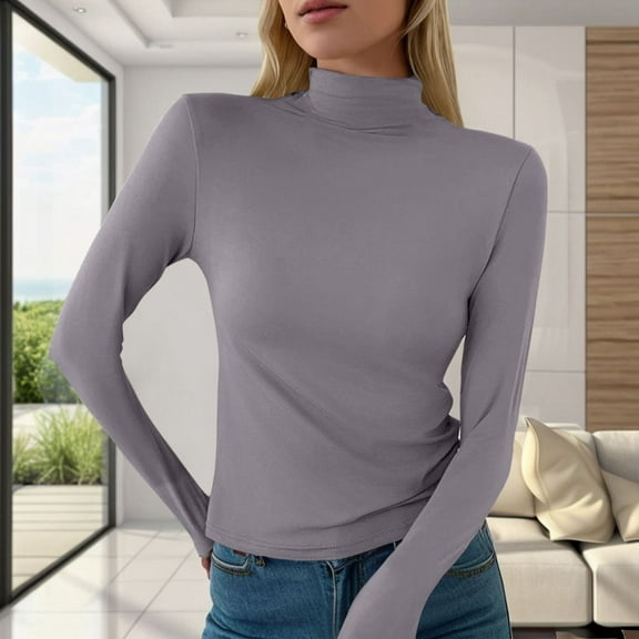 SHITINN Women's Slim Fit Turtleneck Top Long Sleeve Lightweight Double Faced Bottoming Shirt Womens Clothes Women Short Sleeve Tops Summer Tops for Women 2025