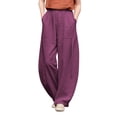 thumbnail image 2 of Endives Women's Cotton Linen Pants Loose Wide Leg Pant Baggy Fashion Pants Trousers Bloomers Dark Purple, 2 of 7