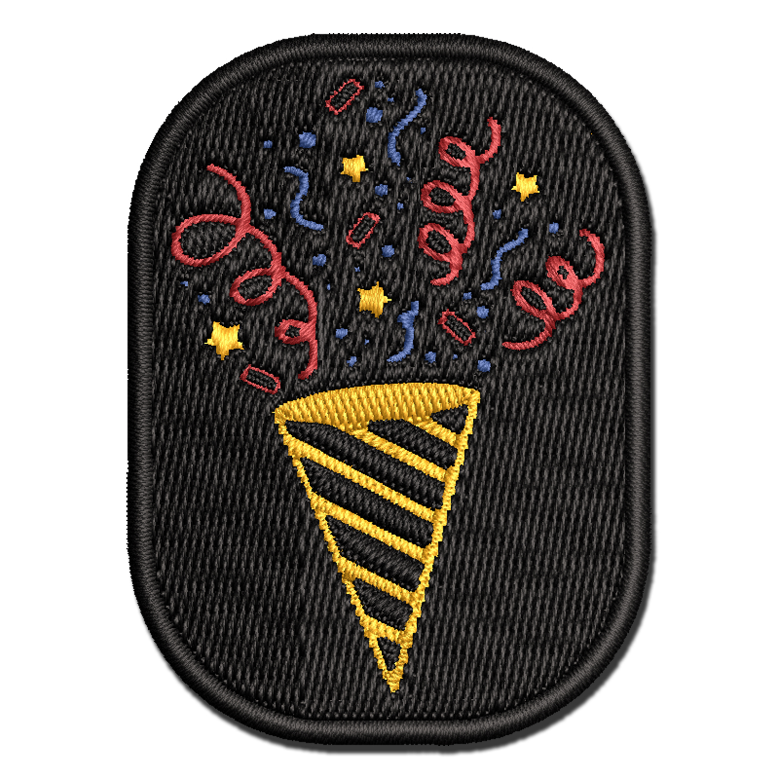 Party Popper with Confetti Applique MultiColor Embroidered IronOn Patch 2.5 Inch Small