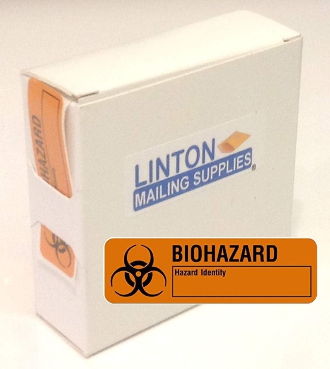 Biohazard Labels, 2.875" x .875", Fluorescent with Hazmat Identity