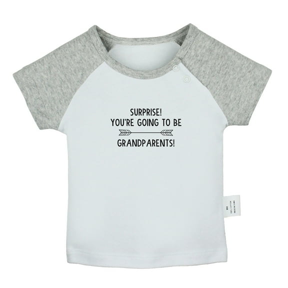 Surprise You're Going to Be Grandparents Funny T shirt For Baby, Newborn Babies T-shirts, Infant Tops, 0-24M Kids Graphic Tees Clothing (Short Gray Raglan T-shirt, 0-6 Months)