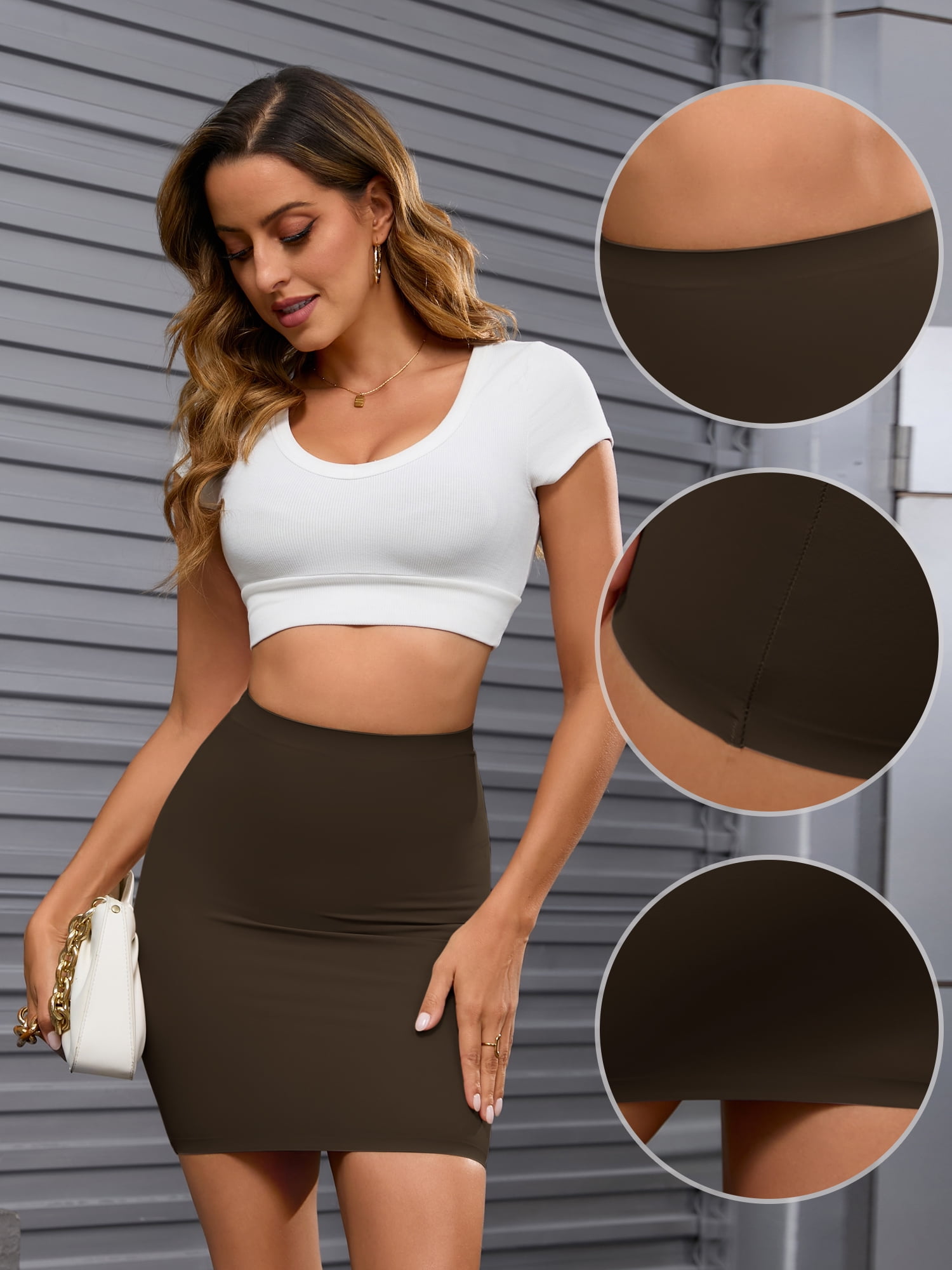 Unique Bargains Women's Body Shaper Slip High Waisted Tight Skirt Half Slips S Brown