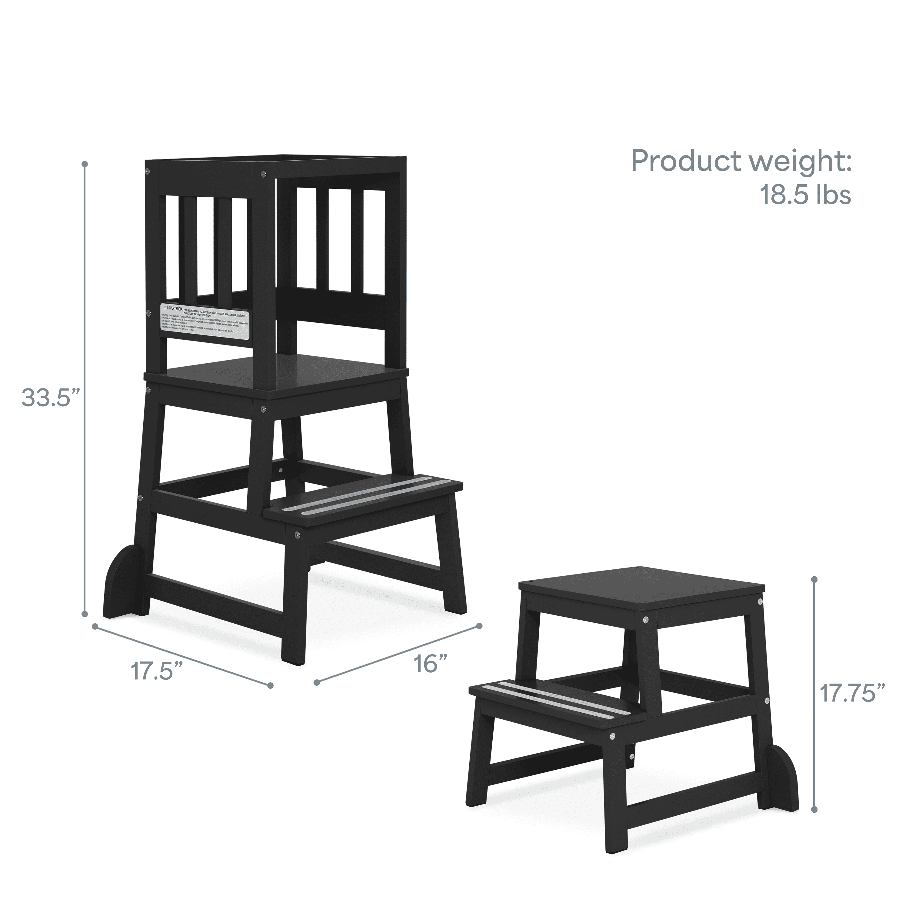 Dream On Me 2-in-1 Funtastic Tower and Step Stool, Easy to Assemble, Black