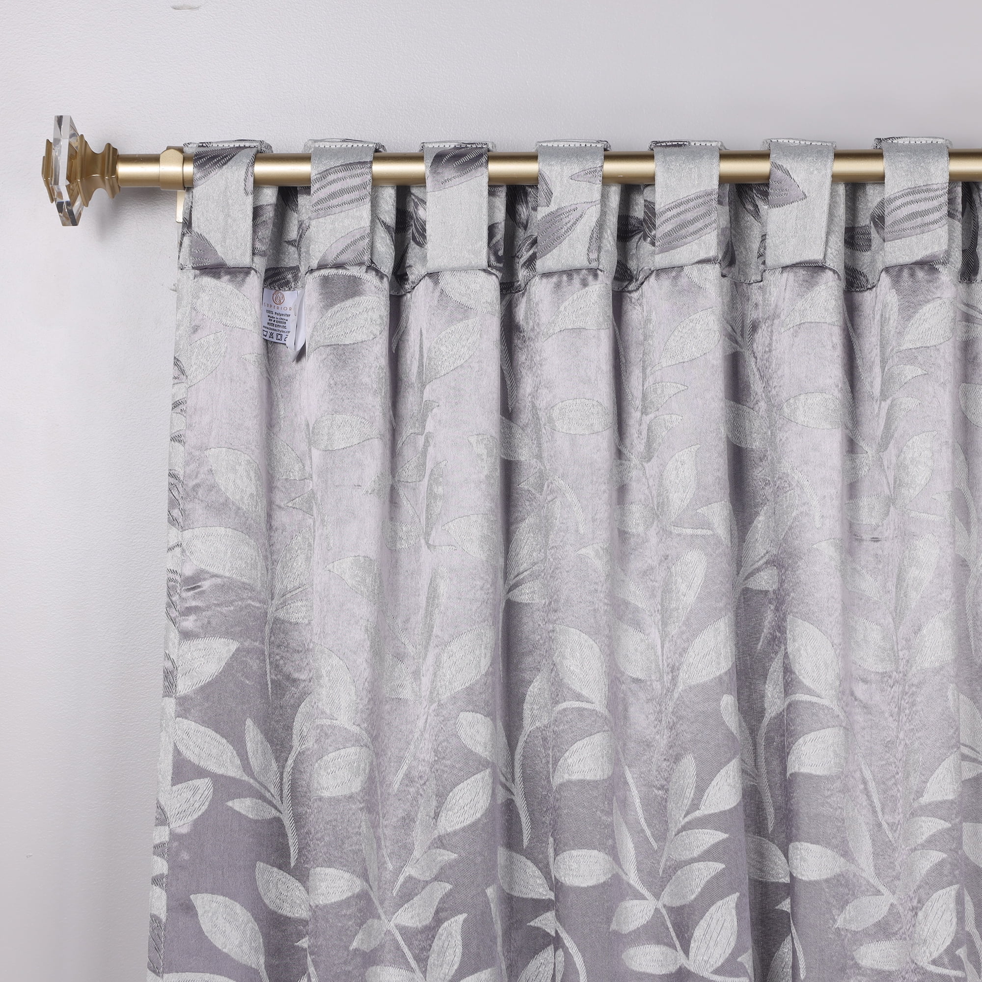 Superior Blackout Leaves Back Tab Curtains Set of 2, Light Filtering Curtain Panel Set, Grey, 52"W x 108"L