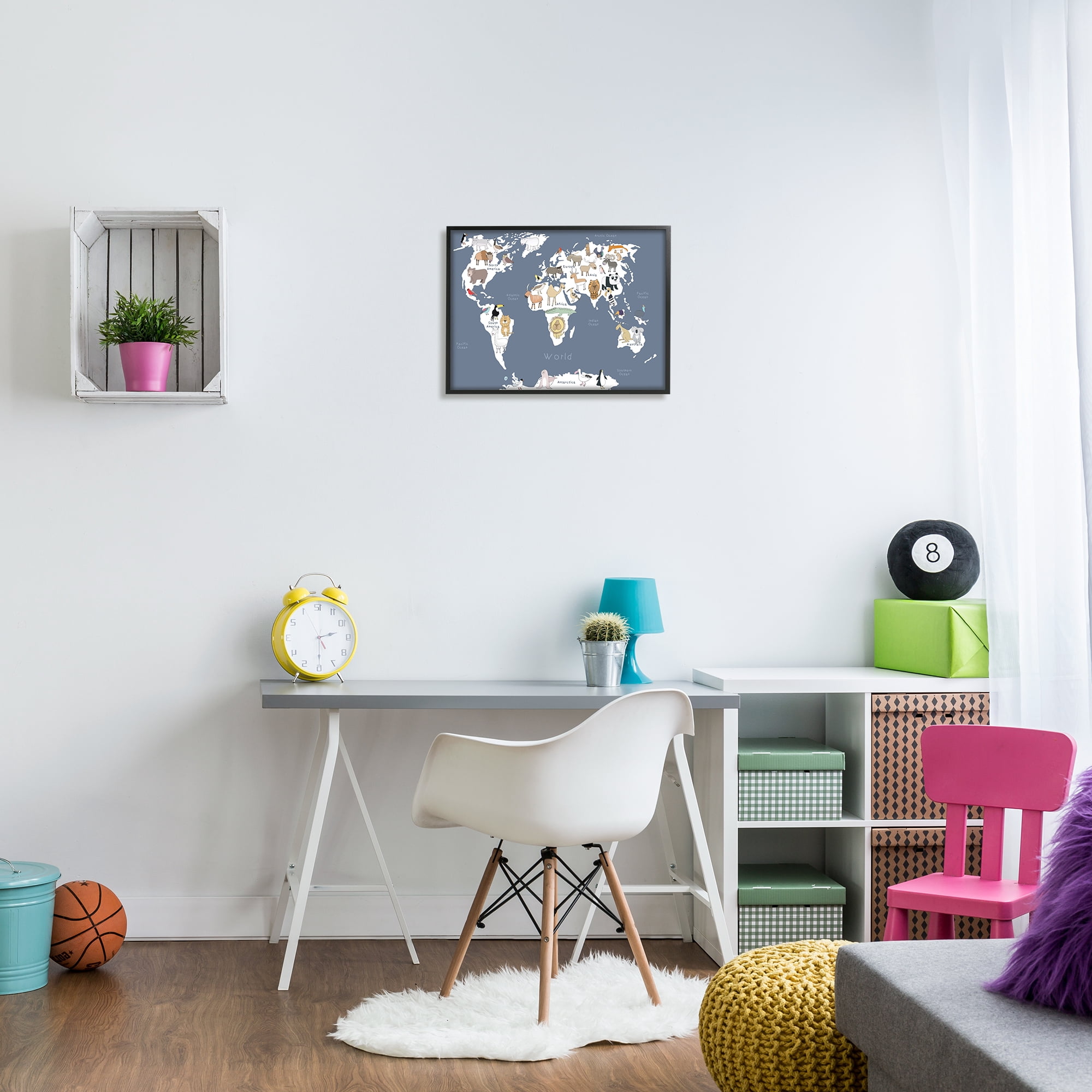 Stupell Industries Adorable Animal World Map Kid's Lion Tiger Bear, 16 x 20, Designed by Carla Daly