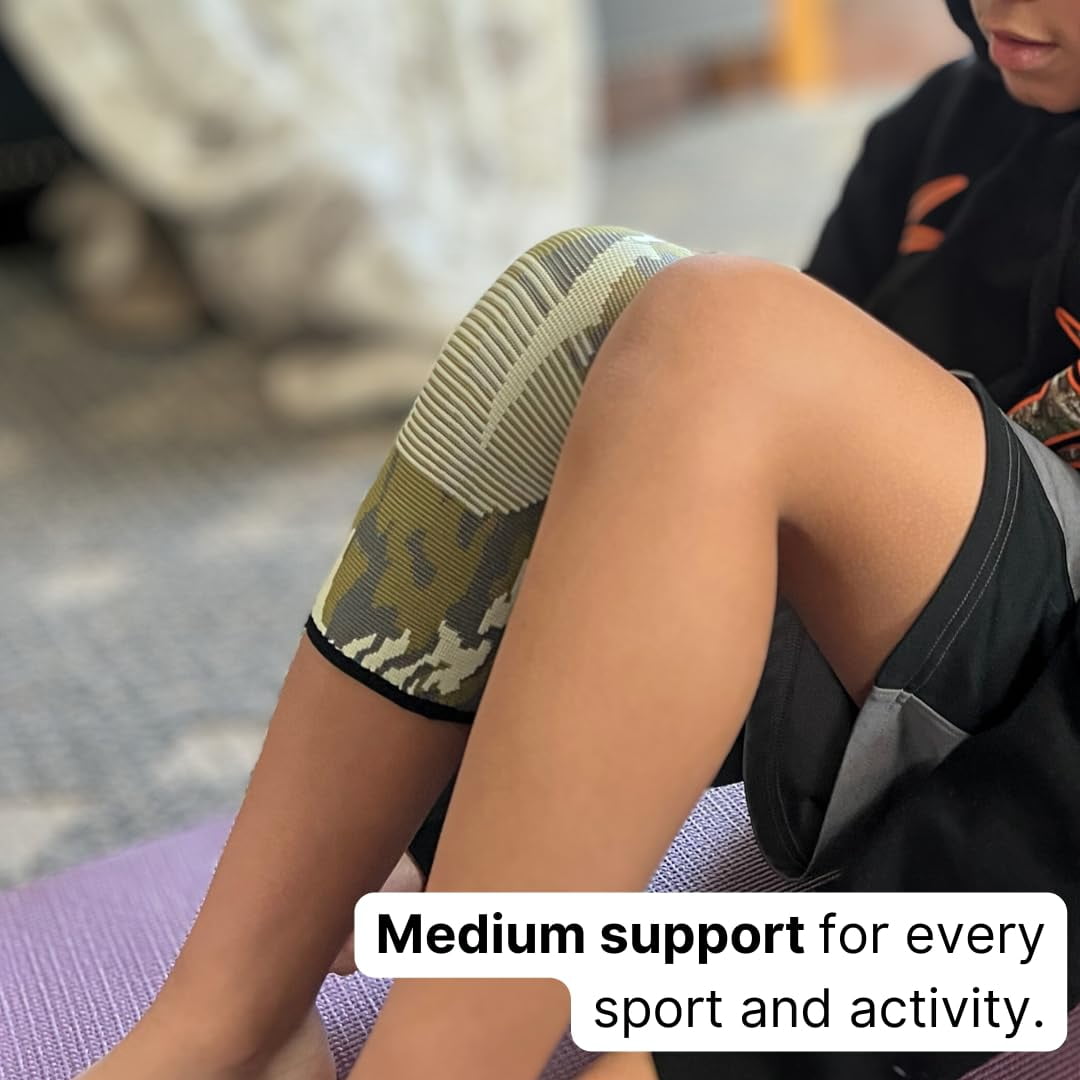 Kids Knee Brace Sleeve – Youth Knee Compression Support for Children | Knee Pain Relief & Sports Use – Boys & Girls Sizes for Basketball, Gymnastics, & Everyday Wear (1, Green Camouflage, Small)