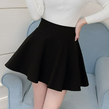 Fashion Women Short Skirt Solid High Waist Pleated Skirt Mini A-Line ...