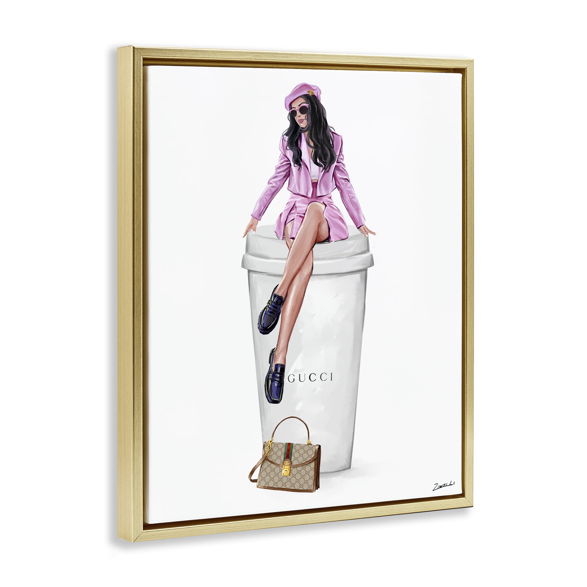 Stupell Industries Brunch Coffee Fashionista People Painting Gold Floater Framed Canvas Art Print Wall Art, 17 x 21