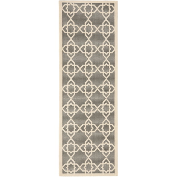 SAFAVIEH Courtyard Carol Geometric Indoor/Outdoor Runner Rug, 2'3" x 10', Grey/Beige