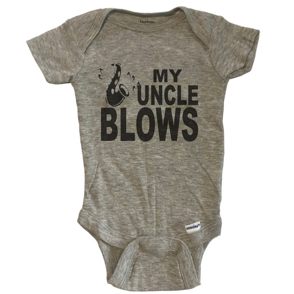 My Uncle Blows Saxophone Funny Music Baby Bodysuit - Grey