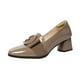 thumbnail image 4 of Zapatos de tacón bajo grueso para mujer, zapatos de vestir de moda, cómodos, con punta cuadrada, informales Caqui, 4 of 7