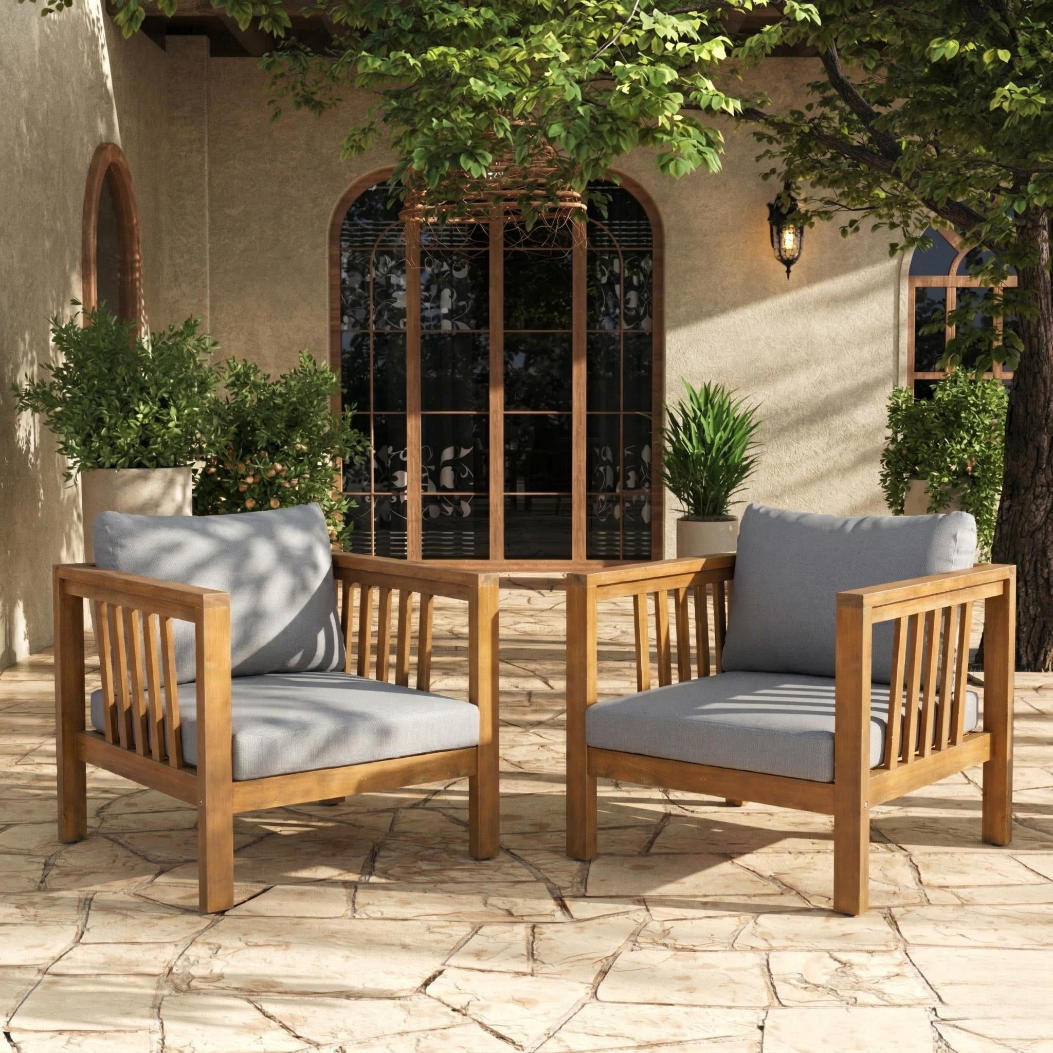 Mintazer Outdoor Club Chairs Set of 2, Patio Armchairs with Cushions & Adjustable Leveling Feet for Patio, Garden, Balcony & Backyard, Natural & Grey