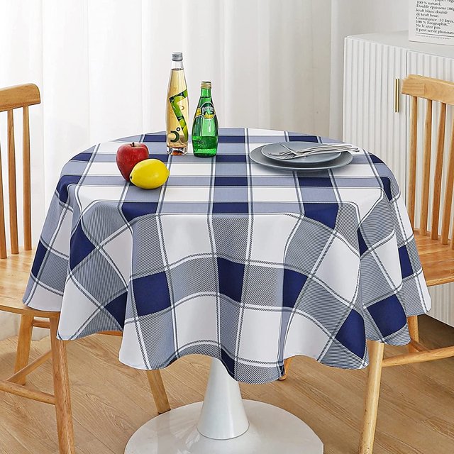 Nappe Ronde à Carreaux - Imperméable, Résistante aux Plis et Lavable, Nappe en Vichy Décorative pour Fête Extérieure, Intérieure, 160 G/m2