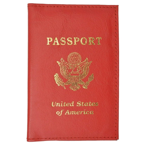 menswallet Genuine Leather USA Gold Logo Passport Cover Holder for Travel 151 CF USA (C) Red