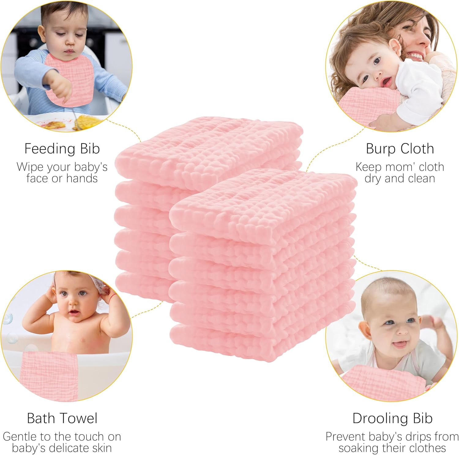 12 Pack Muslin Burp Cloths 100% Cotton Muslin Cloths Large 20''x10'' Extra Soft and Absorbent Baby Burping Cloth