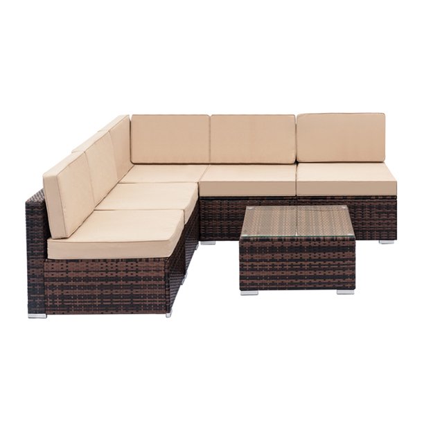 Brongsleet 6 Pcs Set Pe Rattan Sectional Sofa With Iron Frame Patio Courtyard Table Furniture Kit Chair Outdoor Couch Com Pe Rattan Sectional Sofa, High Weight Capacity Outdoor Furniture