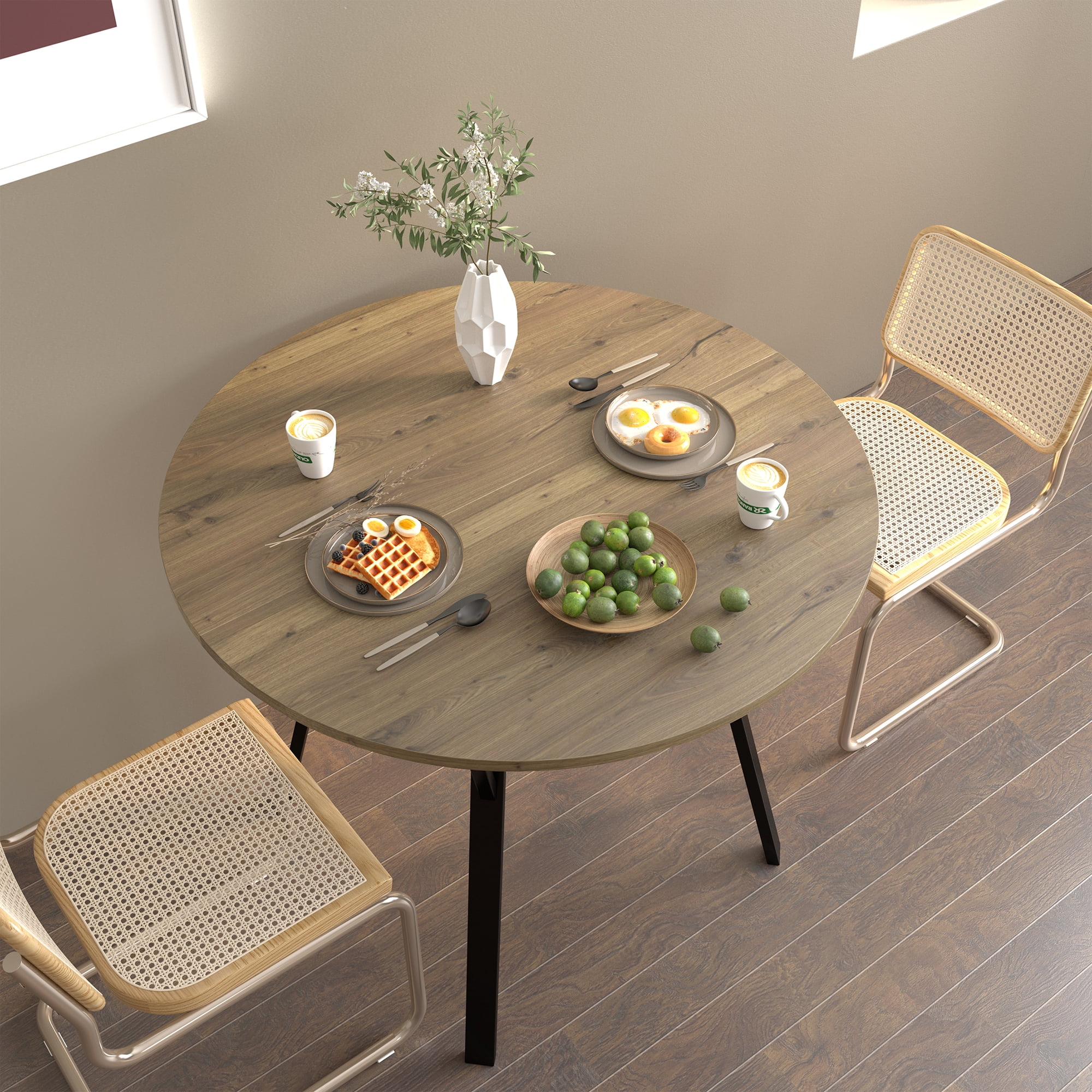 Miniyam Round Dining Table for 4, 35.4" Small Kitchen Table with Wood Top and Metal Legs