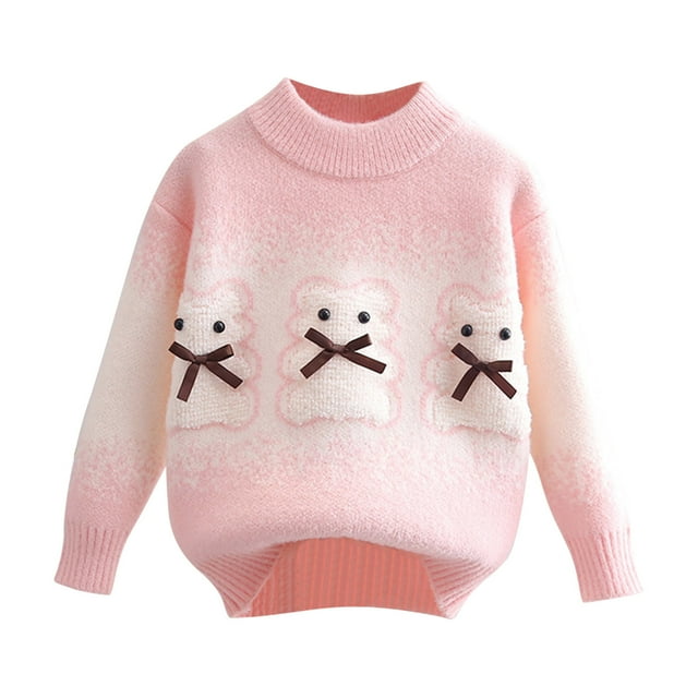 Pull à Manches Longues Col Rond Motif Filles Garçons Décontracté Tricoté 2-12 Ans Rose