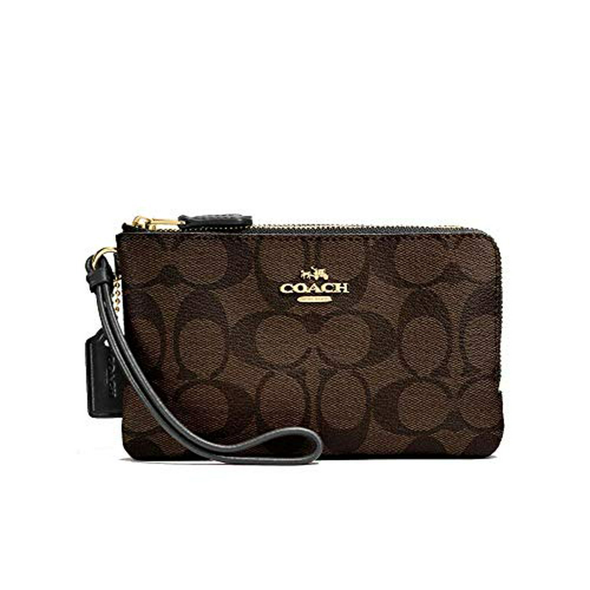 Coach Signature PVC Double Corner Zip Wristlet Wallet Im Brown Black One Size Walmart