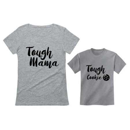Tough Mama Tough Cookie Mother & Son Daughter Matching Set Mom & Child Shirts Mom Gray X-Large / Child Gray 2T
