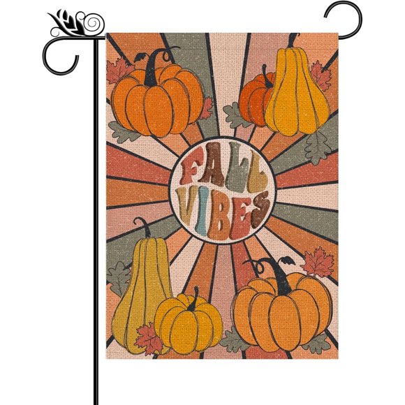 Drapeau de Jardin d'Automne Ambiance Automnale Double Face pour Extérieur Citrouilles en Toile de Jute Décoration de Cour Saisonnière d'Automne Pelouse Décor Extérieur 12x18 Pouces