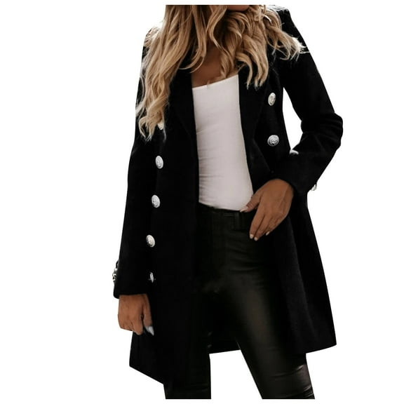 Outfmvch Jackets for Women Wool Thin Coat Trench Jacket Ladies Slim Long Overcoat Outwear Womens Tops Cardigan for Women Black