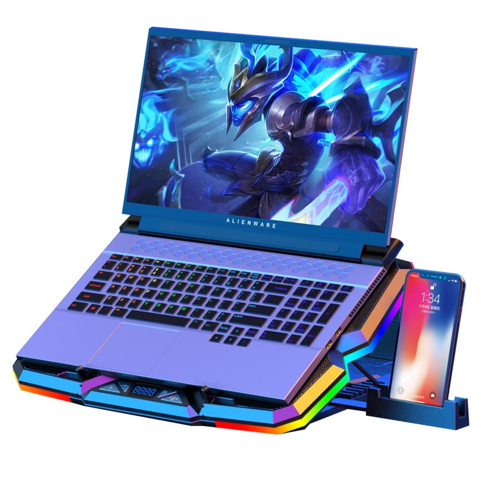 Laptop Cooling Pad for 12-17 Inch, Gaming Laptop Cooler with 5 Quiet Fans, RGB LED Lights