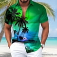 thumbnail image 2 of Telankuip Hawaiian Shirts for Men Fashion Coconut Trees and Sunset Print Short Sleeve Summer Beach Shirt Breathable Comfortable Tropical Style Holiday Casual Tops 1-Green XXXXL, 2 of 4
