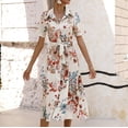 thumbnail image 4 of Gibobby Vestido largo de playa de verano para mujer Vestido de verano para mujer Casual Ditsy Floral Tie Front Button Up Boho Midi Tshirt Vestidos(Beige,M), 4 of 4