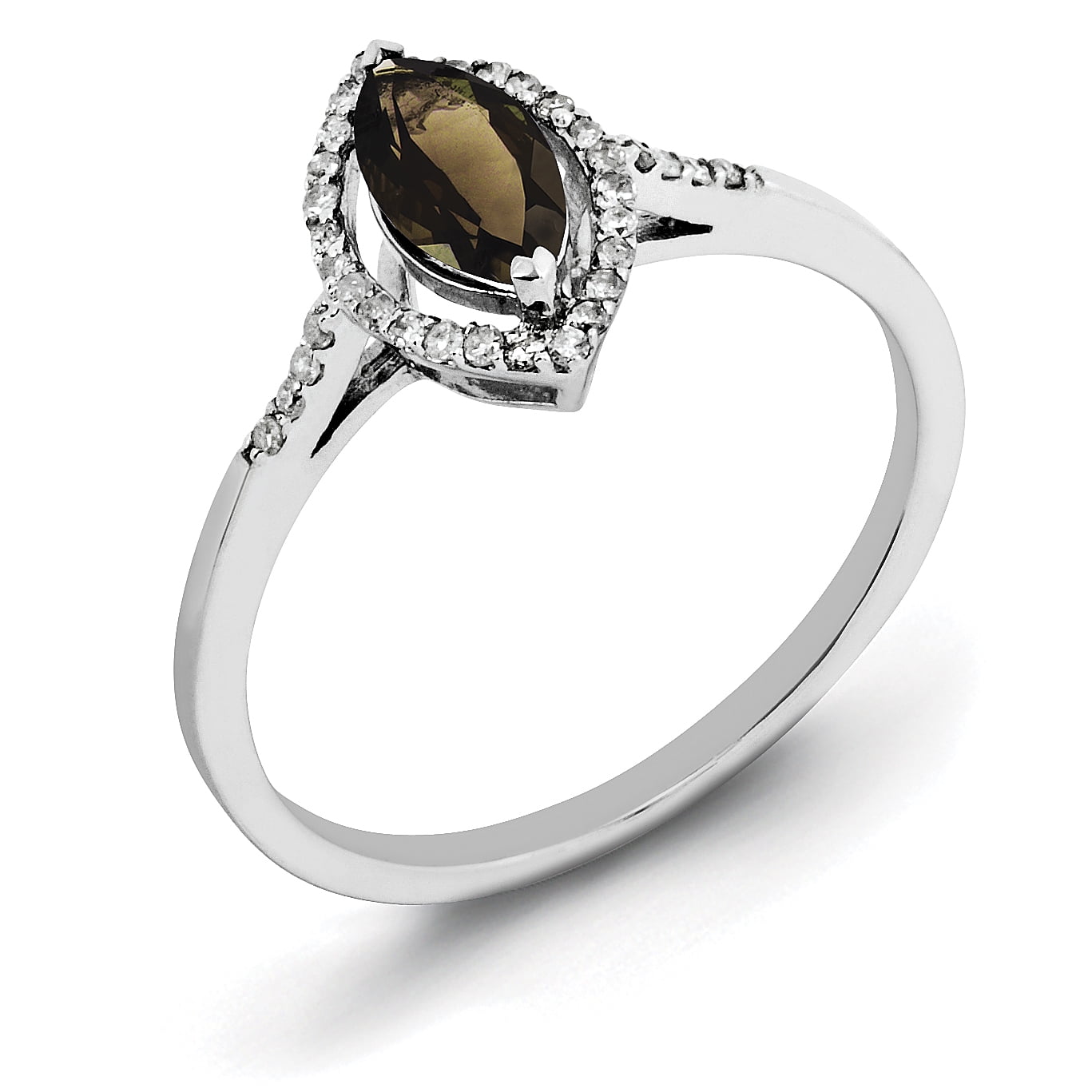 Sterling Silver Rhodium Smoky Quartz /& Diamond Ring