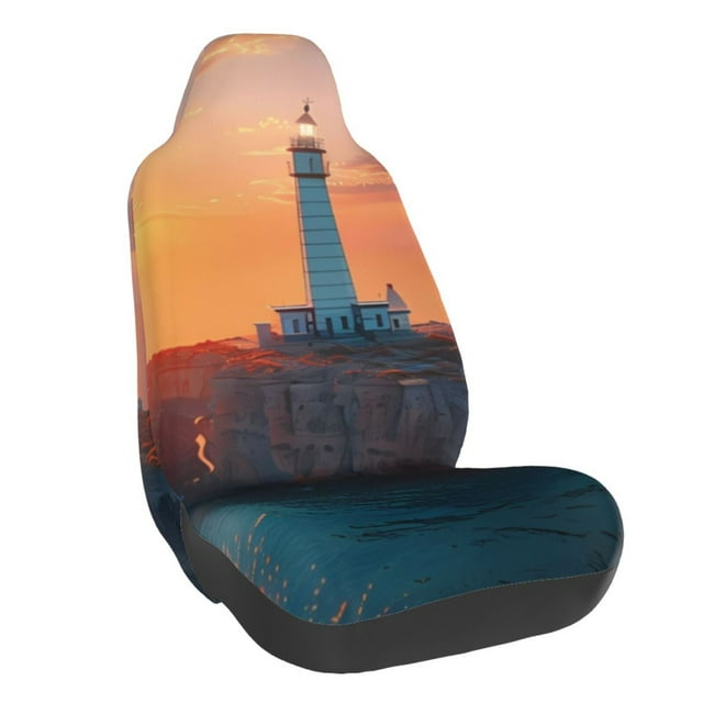 Wukai Lighthouse At Sunset Coast Full Set Car Seat Covers with Soft Padding Universal Auto Front Seats Protector and Cushion Mat
