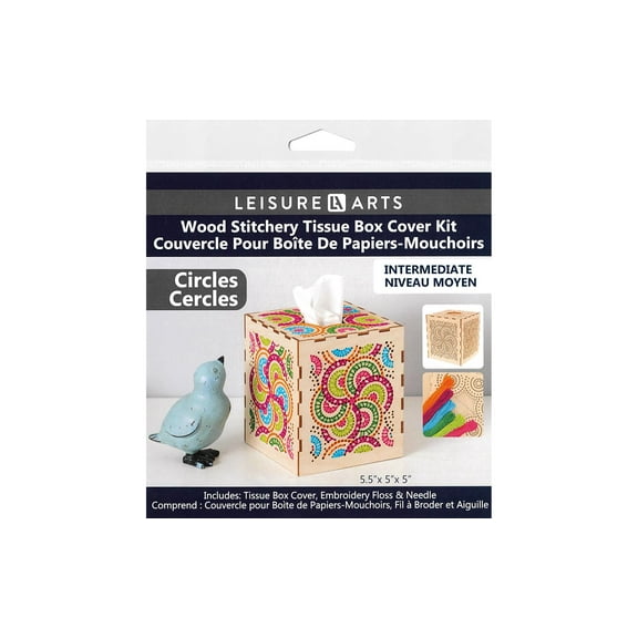 Wood Stitched String Art Kit With Square Tissue Box, Wooden Stitchery Kits For Craft Embroidery, Perfect For Intermediate Skill Level, Completed Size Is 5.5" X 5" X 5"