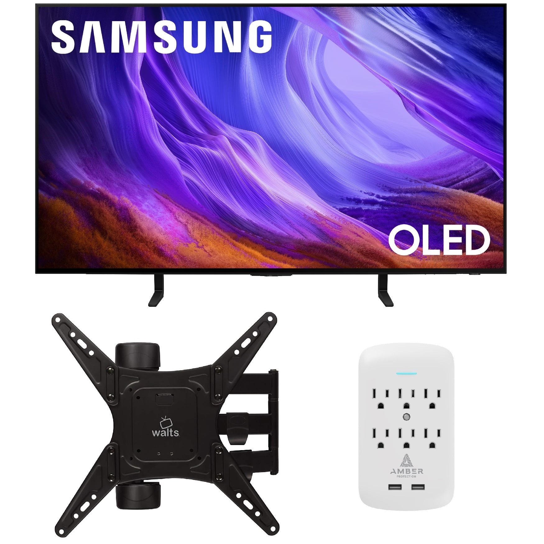 Samsung QN48S85HAEXZA 48" 4K OLED Smart TV with Dolby Atmos with a Walts TV Medium Full Motion Mount for 32"-65" Compatible TVs and an Amber Protection 6-OUTLET-SURGE Surge Protector (2026)