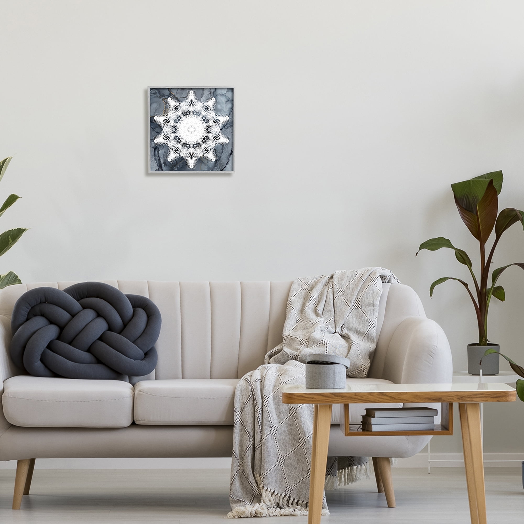 Stupell Industries Boho Medallion Pattern Abstract Painting Gray Framed Art Print Wall Art, 12 x 12