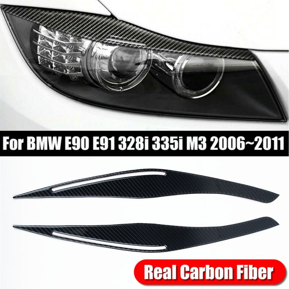 KIMISS 1 Pair Real Carbon Fiber Headlight Eyebrow Eyelid Cover Trim for 3 Series E90/E91 2005-2012 