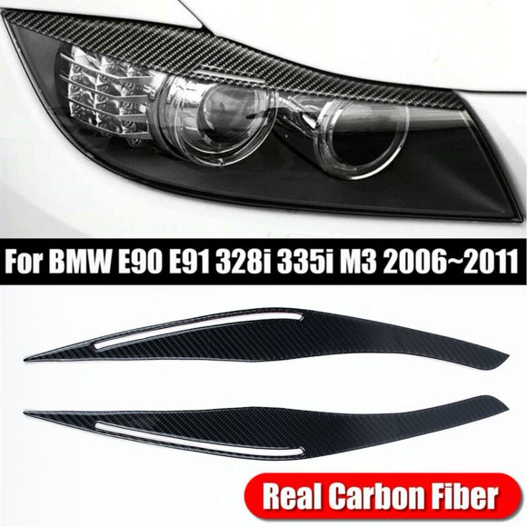 Carbon Fiber Headlight Eyelid Eyebrow Cover for BMW E90 E91 328i 335i 09 12 Unique Design No Drilling Required
