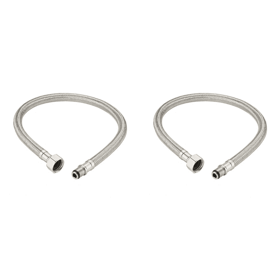 DecoSource Universal Stainless Steel Supply Hose for Faucet 1/2 Inch Comp x 1/2 Inch FIP Female Faucet Line Connector - Hot & Cold Water Supply - Laundry/Kitchen Sink (1 Pair, 20 Inch Long)