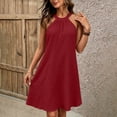thumbnail image 2 of Women's Halter Neck Sleeveless Mini Dress Casual Loose Fit A Line Short Dress Lightweight Summer Sundress Beach Vacation Outfit Wine, 2 of 8
