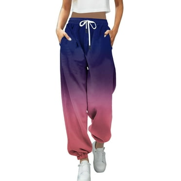 QYZEU Womens Pants Wide Leg Lightweight Sweat Pants Drawstring Gradient Printed Sports Pants Breathable Ankle Banded Sweatpants with Pockets Purple S