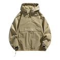 thumbnail image 2 of Men's Cargo Jacket, Loose Fit Hooded Coat With Half Zipper, Spliced Multi-Pocket Design For Outdoor & Work Green 3XL, 2 of 8