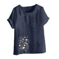 thumbnail image 4 of Qulqfy V Neck Ladies Tops Lightweight Short Sleeve Blue Loose Fit Graphic T-Shirts Womens Tshirts XXL, 4 of 4