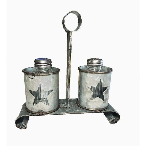 Metal Star Salt & Pepper Shaker Caddy Set